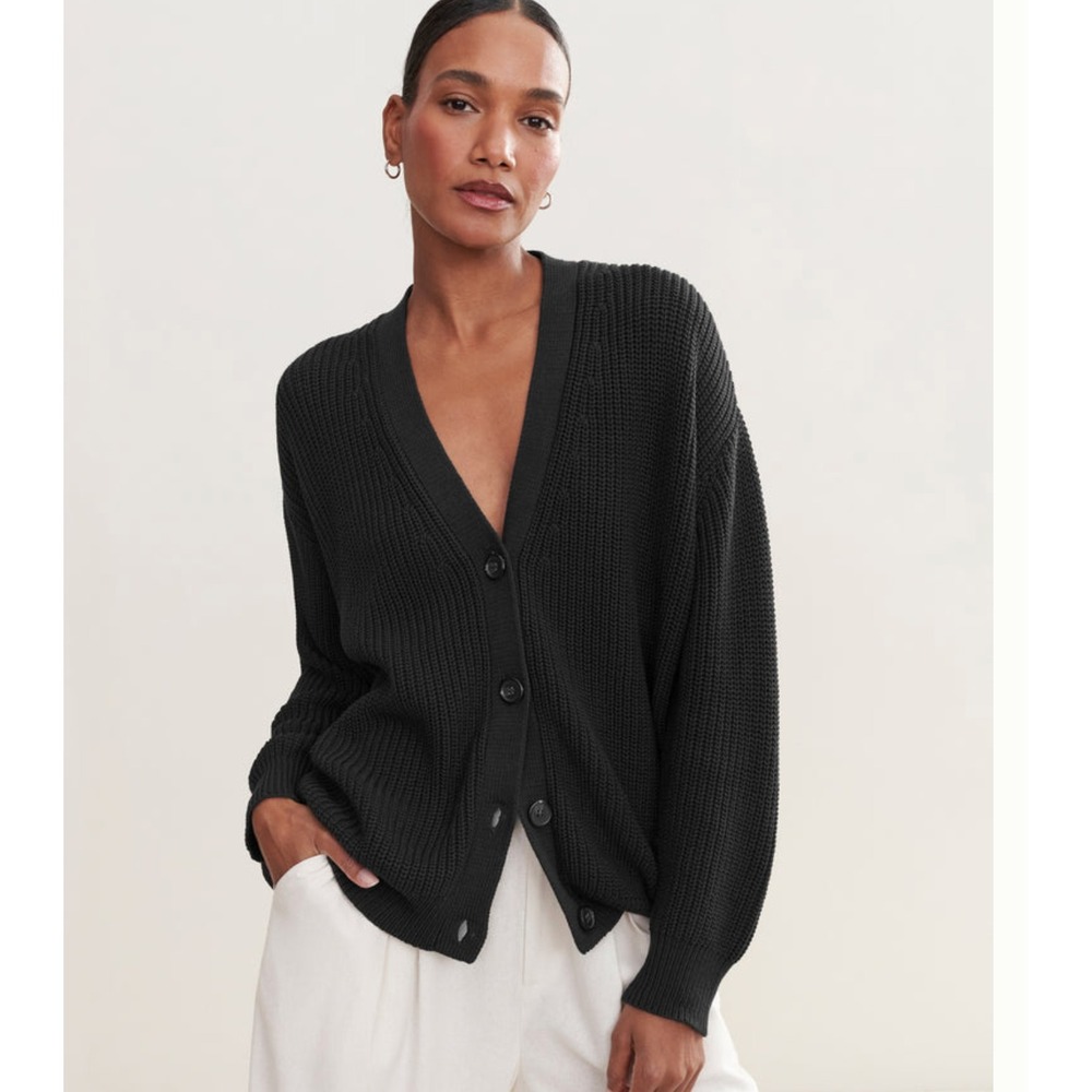 Jenni Kayne Size M Cocoon Cardigan Knit Sweater Black Organic Cotton Oversized
